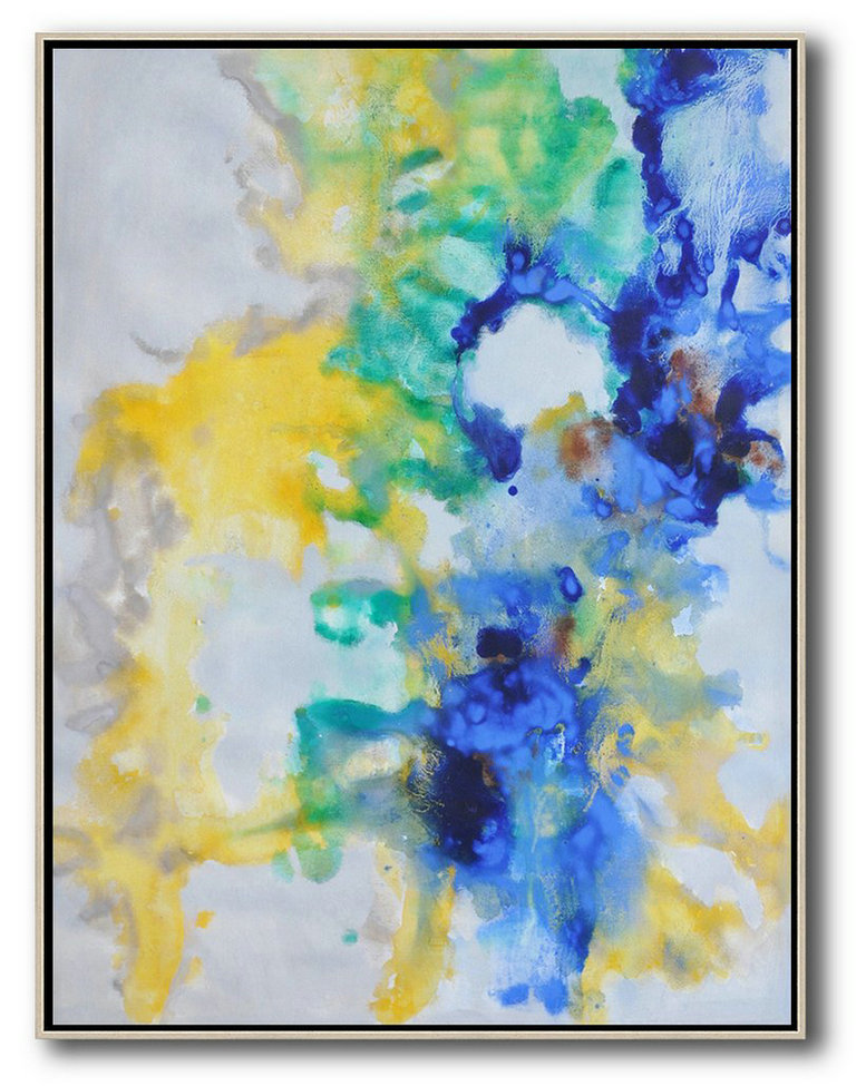 Abstract Painting Extra Large Canvas Art,Oversized Abstract Landscape Painting,Hand Painted Abstract Art,Grey,Yellow,Green,Blue.etc